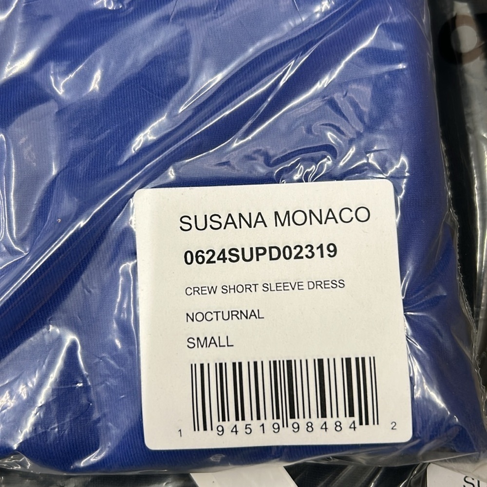 Susana Monaco NWT Crew Short Sleeve Dress in Nocturnal Blue (0162) - Picture 8 of 9